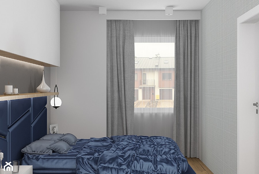 ul. Natolińska - Mała niebieska szara sypialnia, styl nowoczesny - zdjęcie od Patryk Kowalski Design