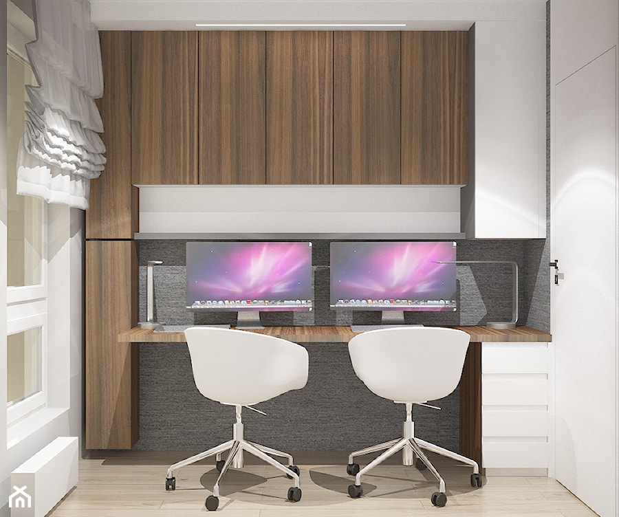 ul.Krzywińska - Średnie w osobnym pomieszczeniu z zabudowanym biurkiem białe szare biuro, styl nowoczesny - zdjęcie od Patryk Kowalski Design