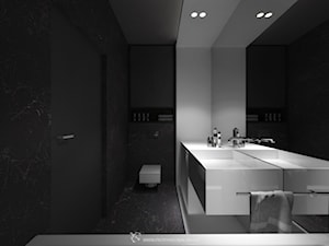 ul. Sarmacka - Średnia na poddaszu bez okna z lustrem z marmurową podłogą łazienka, styl minimalistyczny - zdjęcie od Patryk Kowalski Design