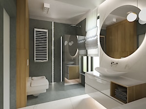 ul. Rzeczna - Średnia z lustrem z punktowym oświetleniem łazienka z oknem, styl nowoczesny - zdjęcie od Patryk Kowalski Design