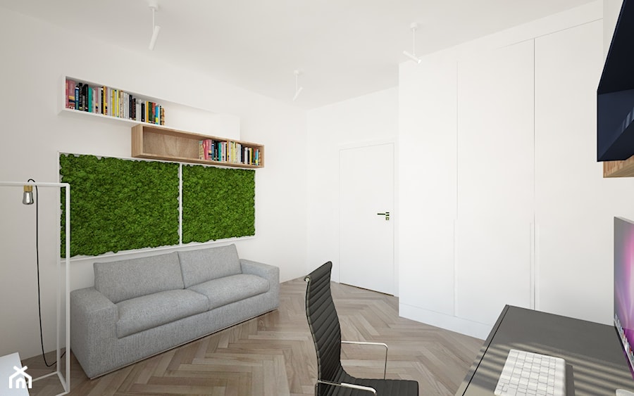 ul. Potoki - Średnie w osobnym pomieszczeniu z sofą białe biuro, styl skandynawski - zdjęcie od Patryk Kowalski Design