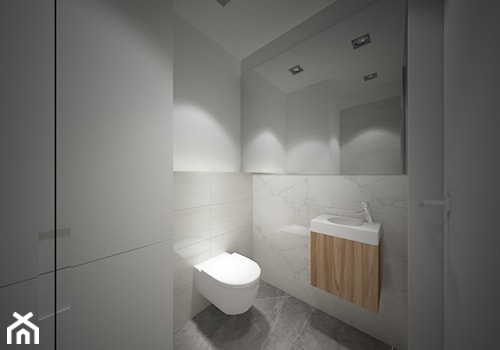 ul. Potoki - Mała bez okna z lustrem z marmurową podłogą z punktowym oświetleniem łazienka, styl minimalistyczny - zdjęcie od Patryk Kowalski Design