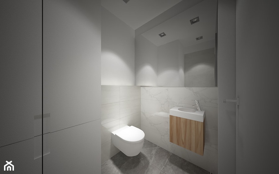 ul. Potoki - Mała bez okna z lustrem z marmurową podłogą z punktowym oświetleniem łazienka, styl minimalistyczny - zdjęcie od Patryk Kowalski Design