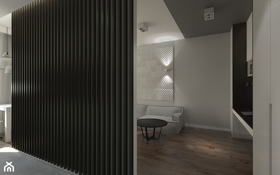 ul. Sarmacka - Średni beżowy czarny salon, styl minimalistyczny - zdjęcie od Patryk Kowalski Design