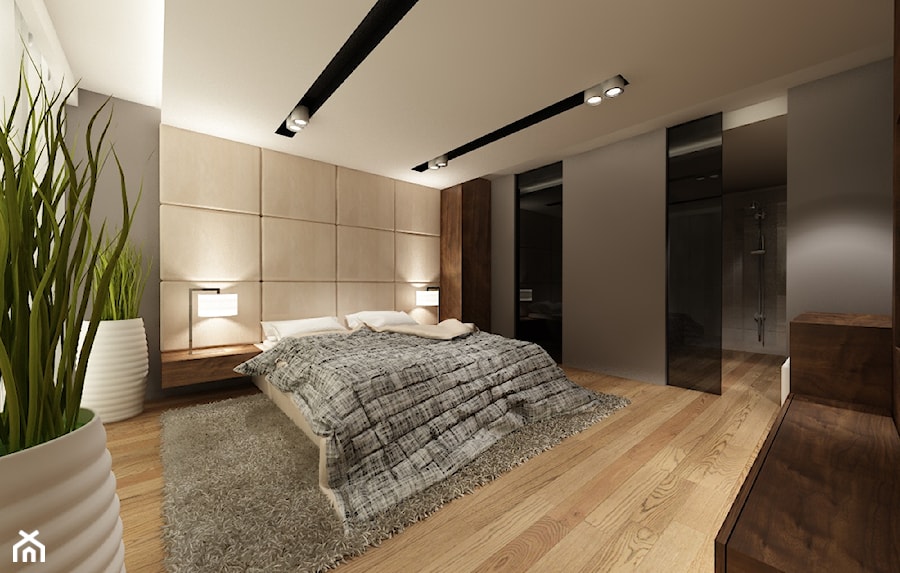 Błonie 1 - Duża sypialnia z łazienką, styl nowoczesny - zdjęcie od Patryk Kowalski Design