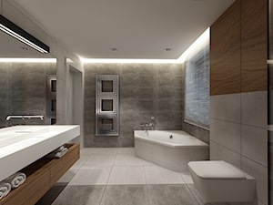 Błonie 1 - Z dwoma umywalkami z punktowym oświetleniem łazienka, styl nowoczesny - zdjęcie od Patryk Kowalski Design