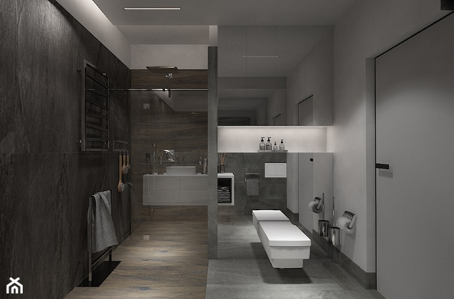ul. Rzeczna - Średnia bez okna z lustrem z punktowym oświetleniem łazienka, styl nowoczesny - zdjęcie od Patryk Kowalski Design