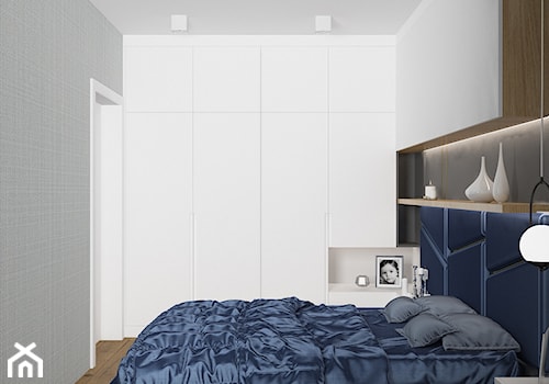 ul. Natolińska - Mała biała szara sypialnia, styl nowoczesny - zdjęcie od Patryk Kowalski Design