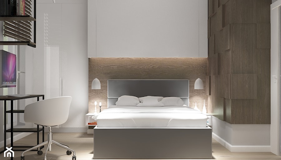 ul.Duracza - Średnia biała z biurkiem sypialnia, styl skandynawski - zdjęcie od Patryk Kowalski Design