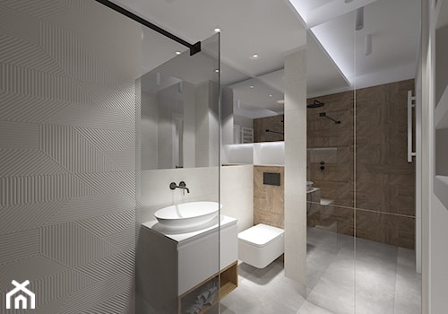 ul. Milenijna - Średnia bez okna z lustrem z punktowym oświetleniem łazienka, styl nowoczesny - zdjęcie od Patryk Kowalski Design