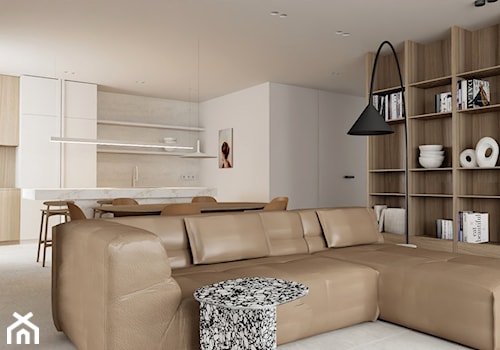 Wnętrza mieszkania w kolorystyce karmelu - Salon, styl minimalistyczny - zdjęcie od MUTE Interiors
