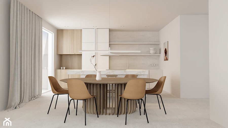 Wnętrza mieszkania w kolorystyce karmelu - Jadalnia, styl minimalistyczny - zdjęcie od MUTE Interiors