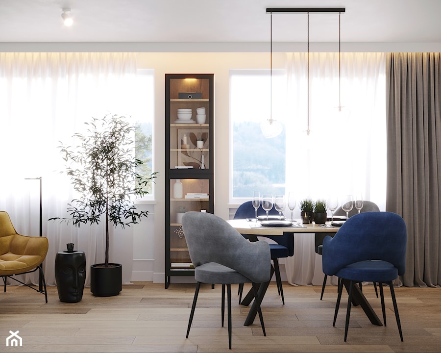Mieszkanie z niebieskim kolorem przewodnim - Jadalnia, styl nowoczesny - zdjęcie od cosily- biuro projektowania wnętrz