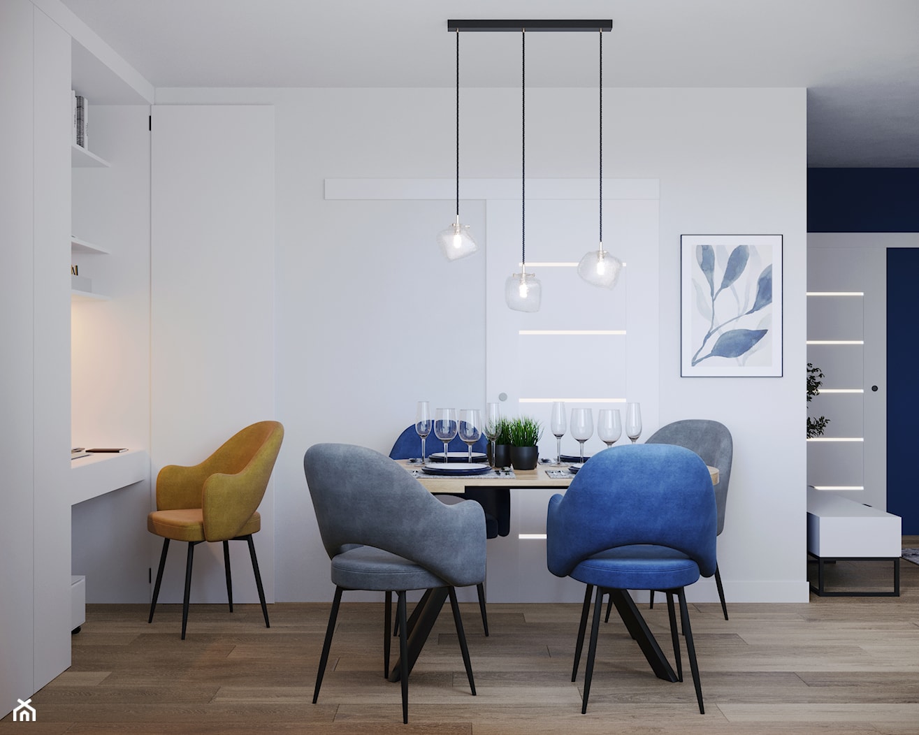 Mieszkanie z niebieskim kolorem przewodnim - Jadalnia, styl nowoczesny - zdjęcie od cosily- biuro projektowania wnętrz - Homebook