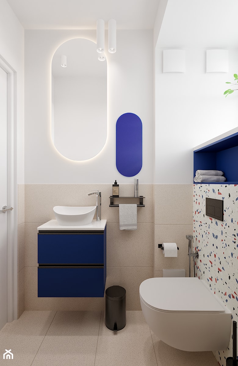 Mieszkanie z niebieskim kolorem przewodnim - Łazienka, styl nowoczesny - zdjęcie od cosily- biuro projektowania wnętrz
