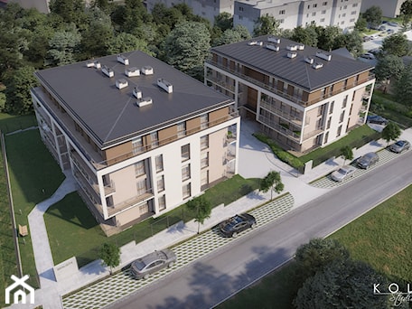 Aranżacje wnętrz - Domy: Widok z lotu ptaka nowoprojektowanego osiedla mieszkaniowego - KOLA Studio Wizualizacje Architektoniczne. Przeglądaj, dodawaj i zapisuj najlepsze zdjęcia, pomysły i inspiracje designerskie. W bazie mamy już prawie milion fotografii!