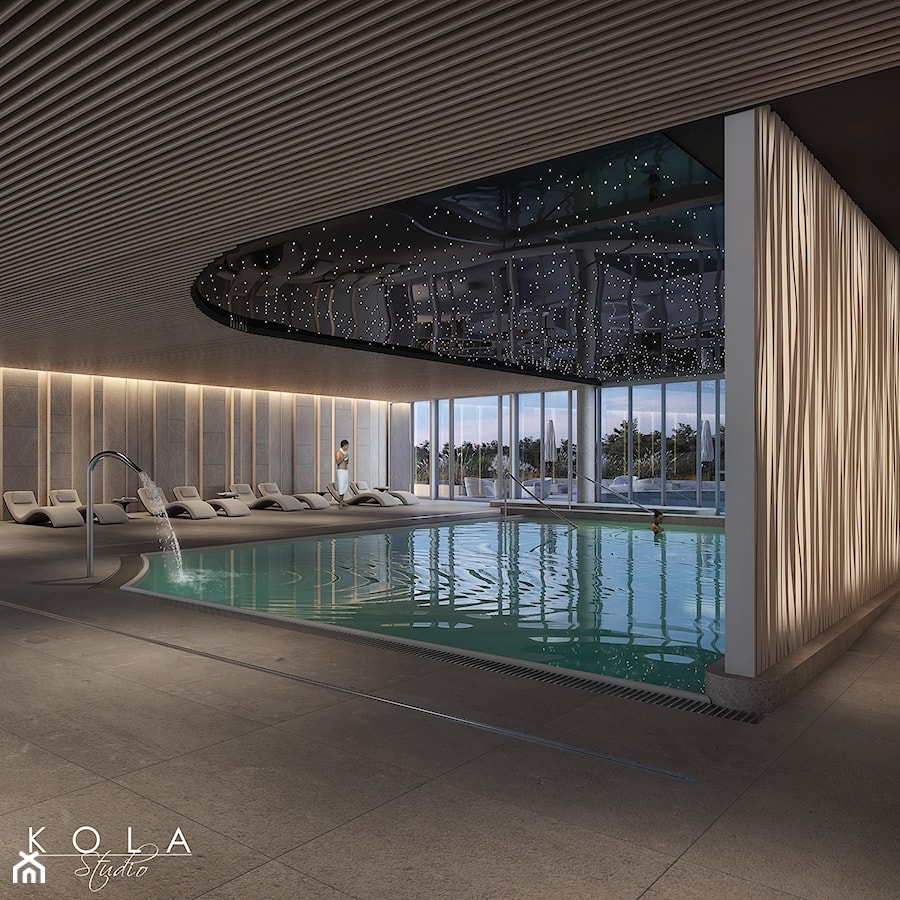 Wnętrza hotelowe - basen, strefa SPA - Wnętrza publiczne, styl nowoczesny - zdjęcie od KOLA Studio Wizualizacje Architektoniczne