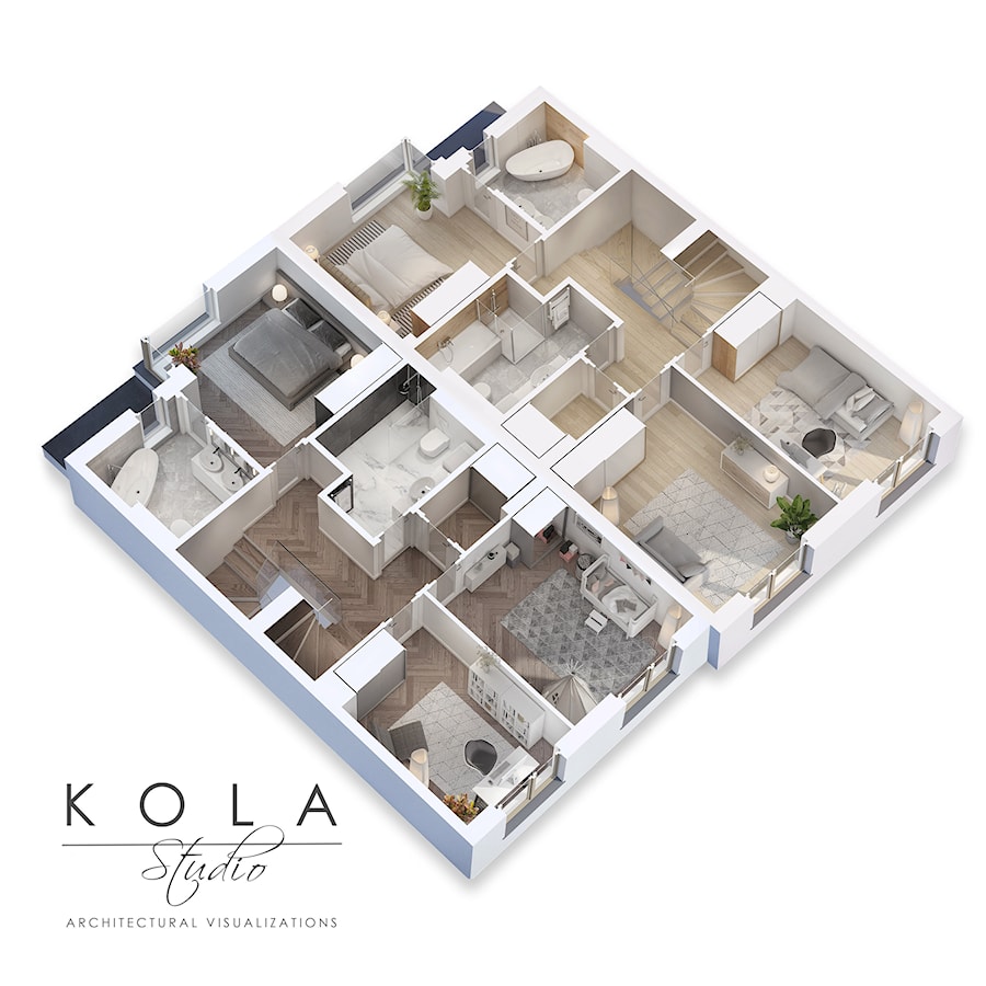 Rzuty deweloperskie 3d - Domy, styl tradycyjny - zdjęcie od KOLA Studio Wizualizacje Architektoniczne