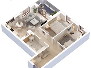 Rzut 3d mieszkania 3-pokojowego - zdjęcie od KOLA Studio Wizualizacje Architektoniczne