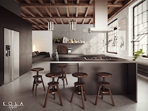 Kuchnia w stylu loft, projekt: Kola Studio, wizualizacja: Kola Studio - zdjęcie od KOLA Studio Wizualizacje Architektoniczne