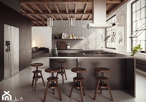 Kuchnia w stylu loft, projekt: Kola Studio, wizualizacja: Kola Studio - zdjęcie od KOLA Studio Wizualizacje Architektoniczne