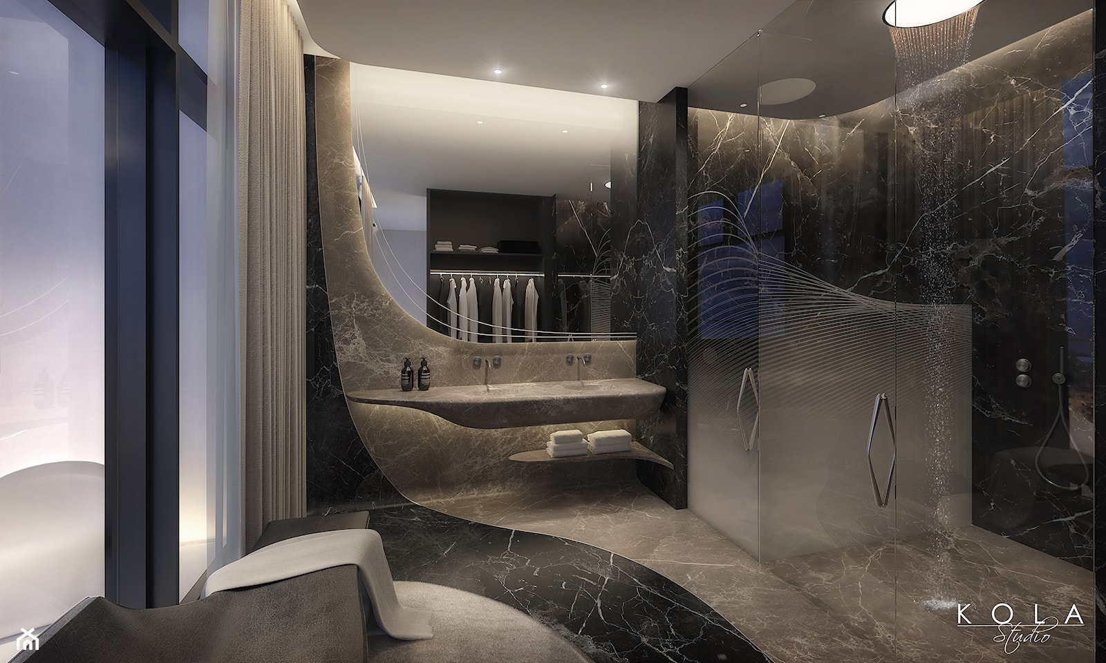 Wizualizacja łazienki w marmurze - zdjęcie od KOLA Studio Wizualizacje Architektoniczne - Homebook