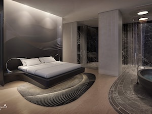 Wizualizacja apartamentu hotelowego z otwartą łazienką - zdjęcie od KOLA Studio Wizualizacje Architektoniczne