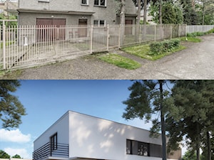 Dom typu kostka - zdjęcie przed zmianami i wizualizacja 3d po zmianach - zdjęcie od KOLA Studio Wizualizacje Architektoniczne