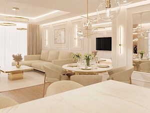 Nowoczesne mieszkanie w kolorach bieli i beżu z dodatkiem złota - Salon, styl glamour - zdjęcie od zanetaprojektuje