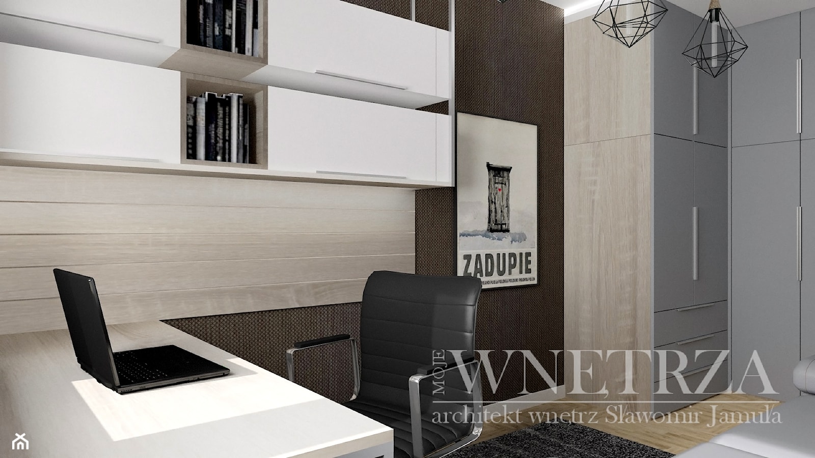 Mieszkanie w Krakowie - Średnie w osobnym pomieszczeniu z sofą szare biuro, styl nowoczesny - zdjęcie od MOJE WNĘTRZA Pracownia Projektowa Jamuła Sławomir - Homebook