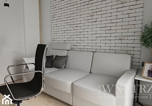 Mieszkanie w Rzeszowie - Małe z sofą z zabudowanym biurkiem białe szare biuro, styl nowoczesny - zdjęcie od MOJE WNĘTRZA Pracownia Projektowa Jamuła Sławomir
