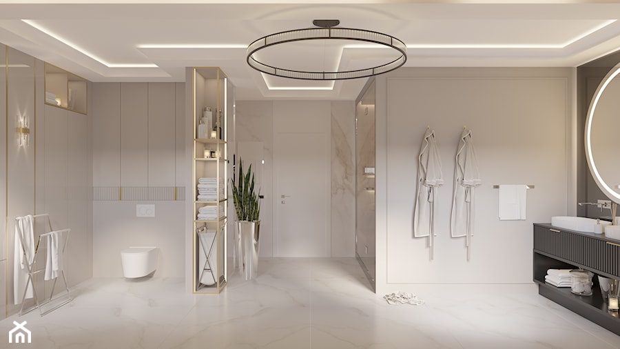 Projekt i aranżacja łazienki z sauną i jacuzzi - dom jednorodzinny - zdjęcie od Projektowanie wnętrz Agnieszka Drońska