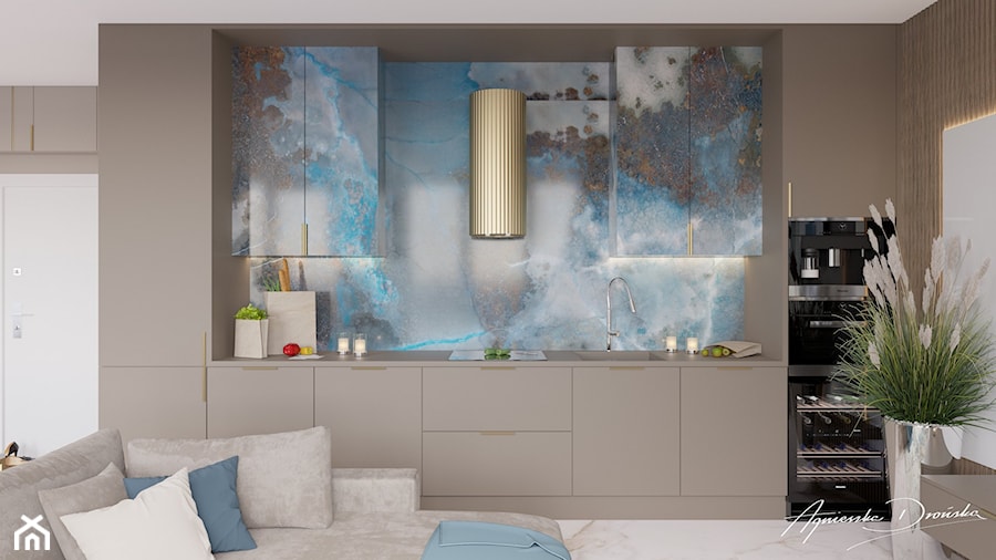 Nowoczesny apartament w tonacji beżu, złamanej bieli i błękitu - zdjęcie od Projektowanie wnętrz Agnieszka Drońska