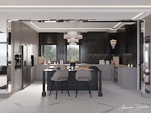 Salon, jadalnia i kuchnia-projekt dla domu jednorodzinnego - zdjęcie od Projektowanie wnętrz Agnieszka Drońska