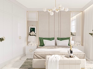 Nowoczesny apartament w tonacji beżu, złamanej bieli z elementami butelkowej zieleni - zdjęcie od Projektowanie wnętrz Agnieszka Drońska