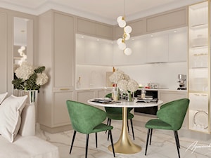 Nowoczesny apartament w tonacji beżu, złamanej bieli z elementami butelkowej zieleni - zdjęcie od Projektowanie wnętrz Agnieszka Drońska