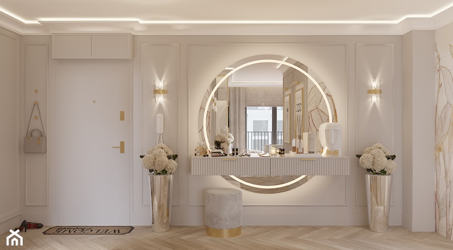 Nowoczesny apartament w tonacji beżu, złamanej bieli z elementami złota - zdjęcie od Projektowanie wnętrz Agnieszka Drońska