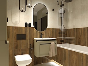 Koncepcja łazienki w odcieniu gorzkiej czekolady i wyblakłej zieleni. - Łazienka - zdjęcie od Projekt Wnętrza Katarzyna Bednarko