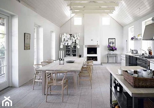 Duża biała jadalnia w kuchni, styl skandynawski - zdjęcie od DominikaWalczak