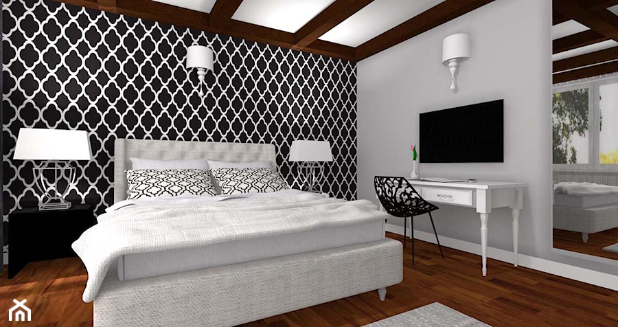 Projekt wnętrza domu na Glinkach - Mała średnia szara sypialnia, styl glamour - zdjęcie od JLT DESIGN