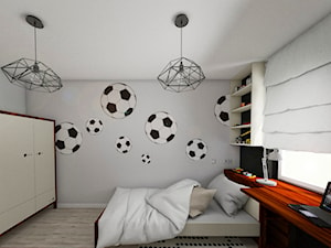 Sypialnia małego miłośnika piłki nożnej - Mały czarny szary pokój dziecka dla nastolatka dla chłopca dla dziewczynki, styl nowoczesny - zdjęcie od PRACOWNIA PROJEKTOWA KRYSKA Ewa Łuźniak