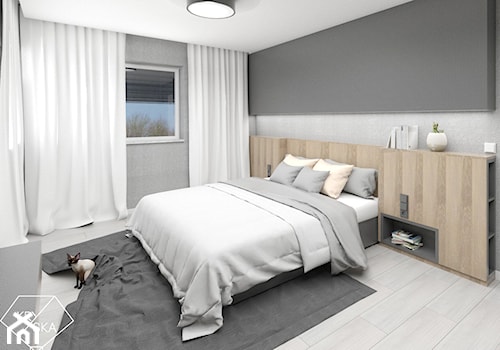 Jedna sypialnia na kilka sposobów - Mała szara sypialnia, styl minimalistyczny - zdjęcie od PRACOWNIA PROJEKTOWA KRYSKA Ewa Łuźniak