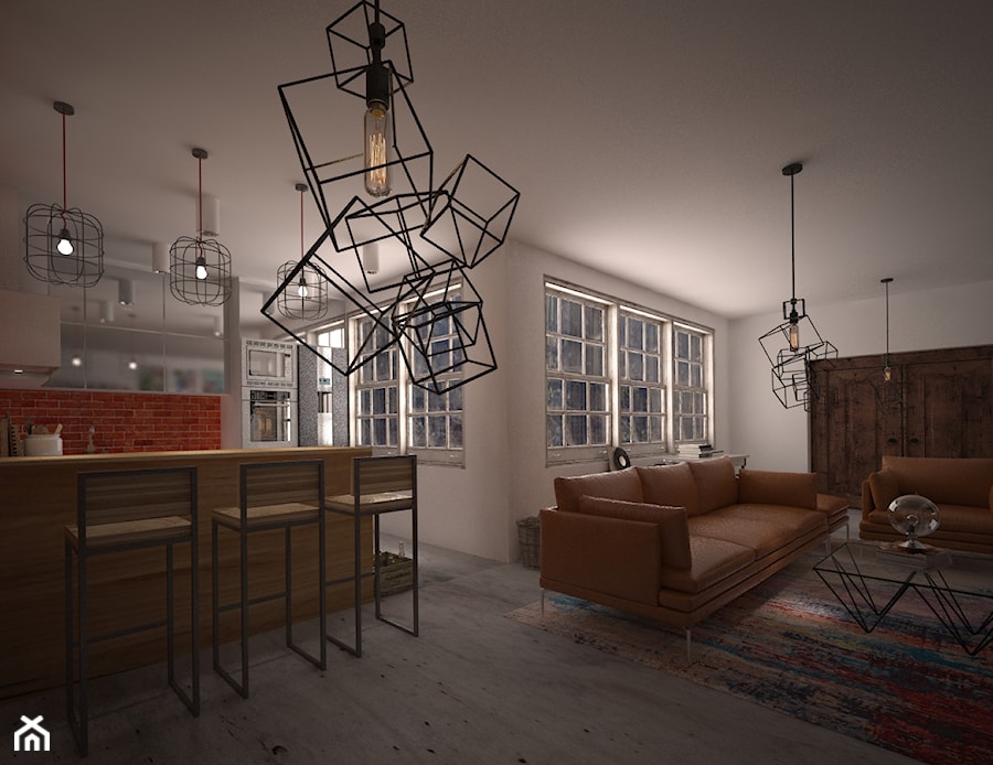 Mieszkanie_7 - Średni biały salon z kuchnią z jadalnią, styl industrialny - zdjęcie od ana frasik