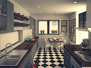 Kuchnia_2 - Duża otwarta biała z zabudowaną lodówką z nablatowym zlewozmywakiem kuchnia, styl tradycyjny - zdjęcie od ana frasik
