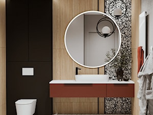 Nowoczesna łazienka z okrągłym lustrem - zdjęcie od Projekty Wnętrz | NIUANS STUDIO