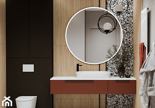 Nowoczesna łazienka z okrągłym lustrem - zdjęcie od Projekty Wnętrz | NIUANS STUDIO