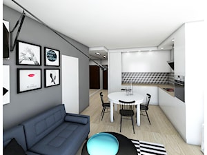 WARSZAWA_mieszkanie dla singielki - Mały biały szary salon z kuchnią z jadalnią, styl nowoczesny - zdjęcie od PUFF