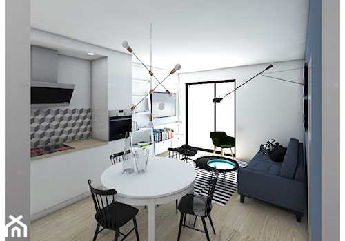 WARSZAWA_mieszkanie dla singielki - Mały biały salon z kuchnią z jadalnią, styl nowoczesny - zdjęcie od PUFF
