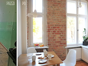 LĘBORK_reanimacja mieszkania "pokomunalnego" - Średnia zamknięta biała z zabudowaną lodówką kuchnia jednorzędowa, styl skandynawski - zdjęcie od PUFF