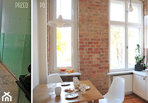 LĘBORK_reanimacja mieszkania "pokomunalnego" - Średnia zamknięta biała z zabudowaną lodówką kuchnia jednorzędowa, styl skandynawski - zdjęcie od PUFF